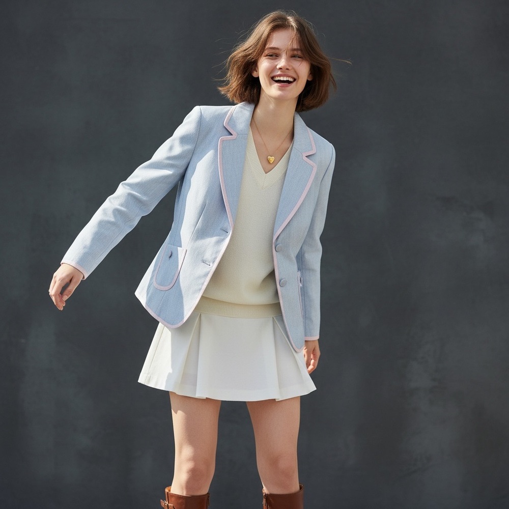 Isabel & Nina Light Blue Blazer with Pink Piping Women’s 8